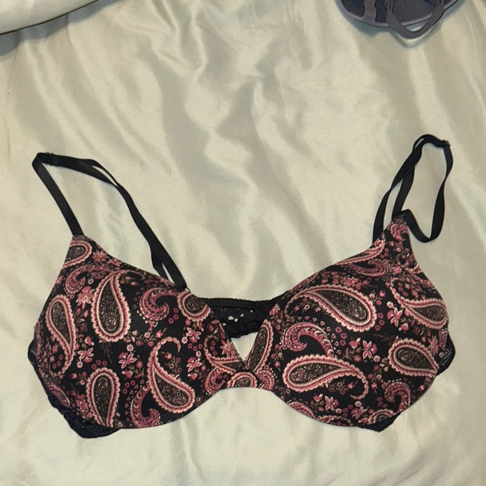 Paisley Print Black and Pink Bra